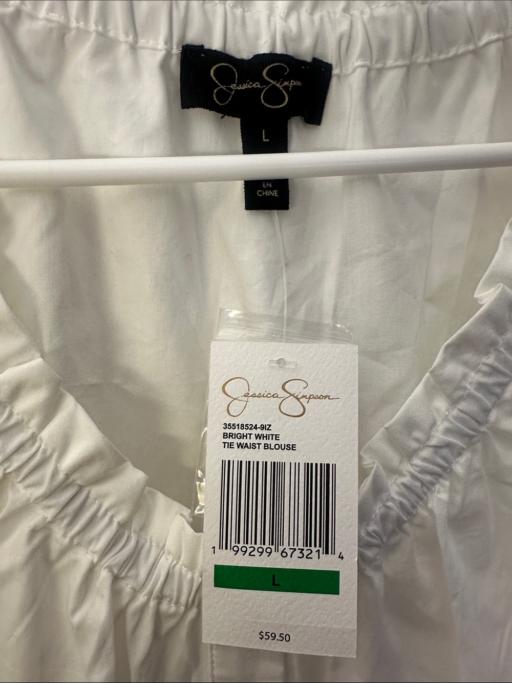 Jessica Simpson White Ruffle V-Neck Button-Front Drawstring Top - Picture 3 of 5